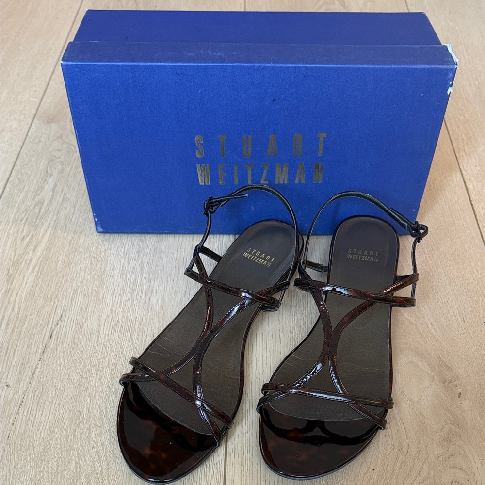 Vintage Stuart Weitzman Tortoise Shell Strappy flat Sandals size 9.5 - Picture 2 of 13